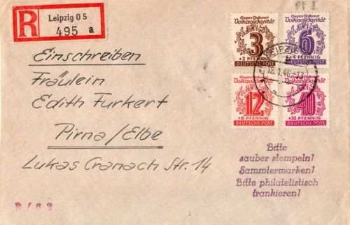 SBZ 138, 141, 144, 148 auf Brief Satzbrief Vorabausgaben, geprüft Ströh #DHL98
