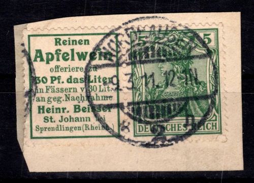 Deutsches Reich W 2.1 gestempelt Germania mit Werbefeld #DGU64