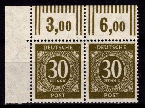 Alliierte Besetzung 928 W OR postfrisch als waag. Paar aus der li. Ecke #DEV43