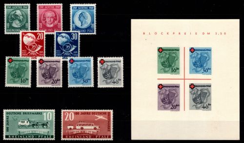Französische Zone Rheinland-Pfalz Jahrgang 1949 postfrisch Block geprüft #DEX01