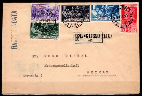Ägäische Inseln 26-30 VI gestempelt auf Brief nach Weimar (Lisso) #DFA56