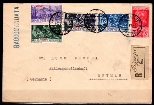 Ägäische Inseln 26-30 IX gestempelt auf Brief nach Weimar (Piscopi) #DFA57