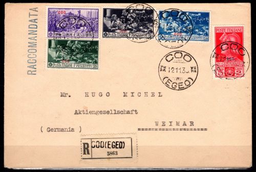 Ägäische Inseln 26-30 III gestempelt auf Brief nach Weimar (Coo) #DFA58
