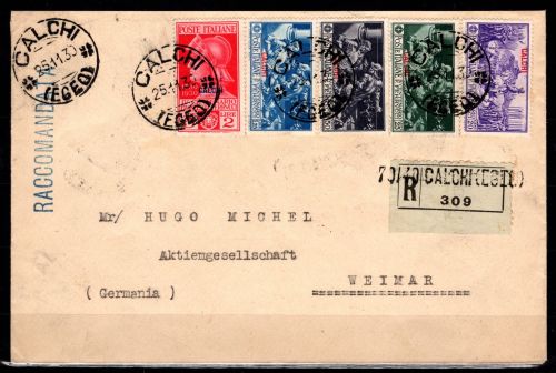 Ägäische Inseln 26-30 IV gestempelt auf Brief nach Weimar (Calchi) #DFA59