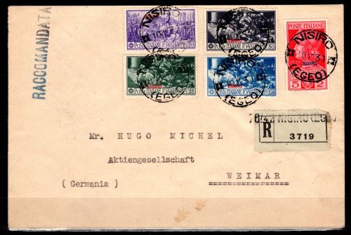 Ägäische Inseln 26-30 VII gestempelt auf Brief nach Weimar (Nisiro) #DFA60