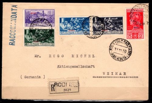 Ägäische Inseln 26-30 X gestempelt auf Brief nach Weimar (Rodi) #DFA63