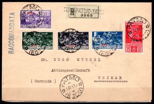 Ägäische Inseln 26-30 VIII gestempelt auf Brief nach Weimar (Patmo) #DFA65