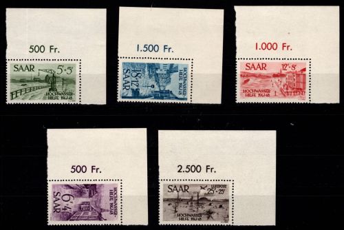 Saarland 255-259 postfrisch sauberer Eckrand für höchste Ansprüche #DGZ85