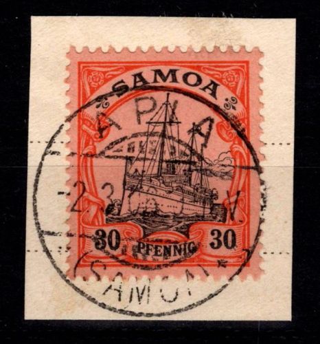 Deutsche Kolonien Samoa 12 gestempelt mit Vollstempel auf Briefstück #DHB68