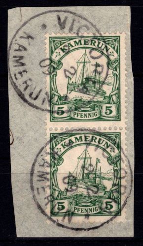 Deutsche Kolonien Kamerun 8 gestempelt Paar mit Vollstempel auf Briefst. #DHC63