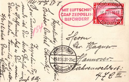 Deutsches Reich 455 auf Postkarte Zeppelinfahrt LZ 127 #DHX39