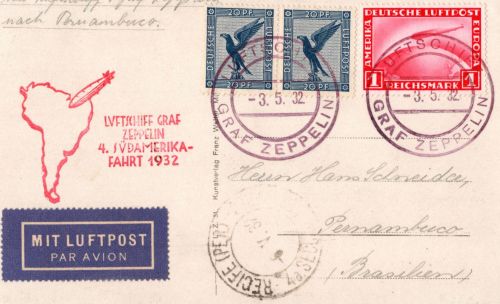 Deutsches Reich 380, 455 auf Postkarte Zeppelinfahrt LZ 127 #DHX40