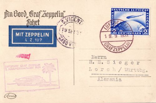 Deutsches Reich 423 auf Postkarte Zeppelinfahrt LZ 127 #DHX46
