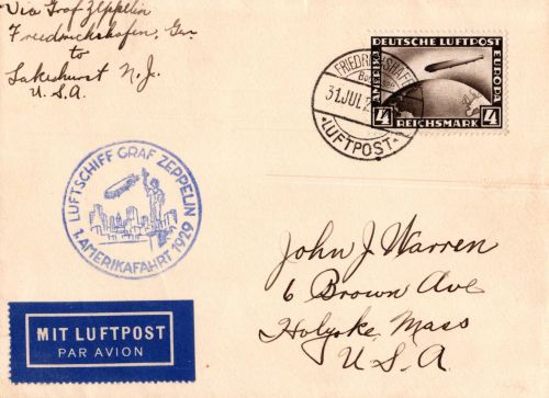 Deutsches Reich 424 auf Brief als Einzelfrankatur Zeppelinfahrt LZ 127 #DHX49