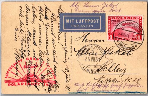 Deutsches Reich 456 auf Postkarte Zeppelinfahrt LZ 127 #DHX55
