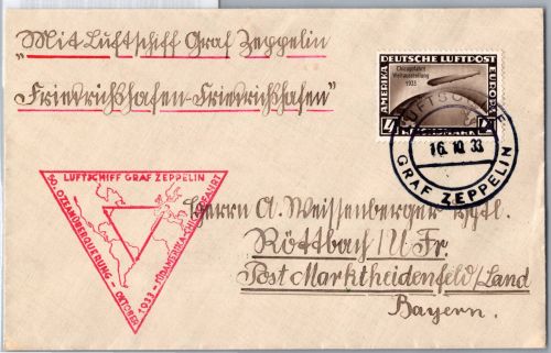 Deutsches Reich 498 auf Brief Zeppelinfahrt LZ 127 #DHX65