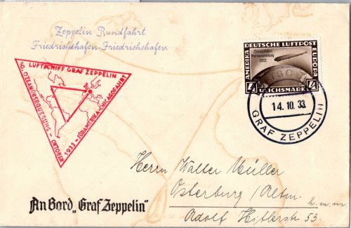 Deutsches Reich 498 auf Brief Zeppelinfahrt LZ 127 #DHX66