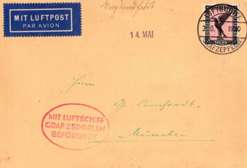 Deutsches Reich 382 auf Postkarte Zeppelinfahrt LZ 127 #DHX69