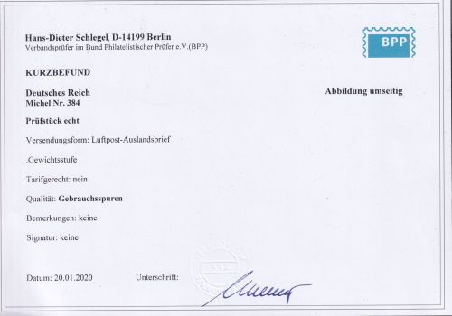 Deutsches Reich 384 auf Brief Luftpost Ausland #DHX77