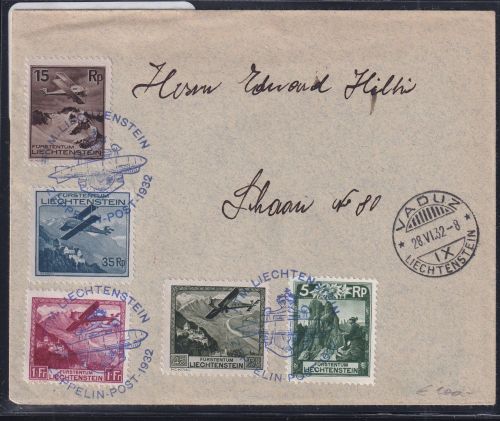Liechtenstein 108, 110-113 u.a. auf Brief Zeppelinfahrt LZ 127 #DHX88