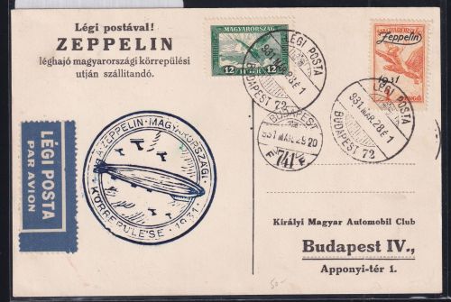Ungarn 430, 478 auf Postkarte Zeppelinfahrt LZ 127 #DHX90