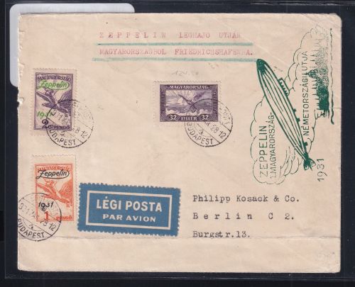 Ungarn 451, 478, 479 auf Brief Zeppelinfahrt LZ 127 #DHX95
