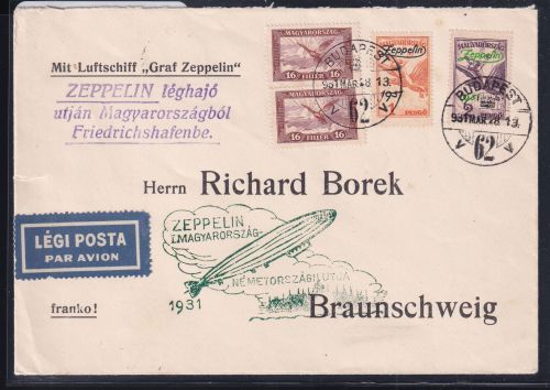 Ungarn 431, 478, 479 auf Brief Zeppelinfahrt LZ 127 #DHX96