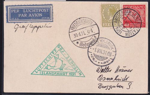 Niederlande 213 u.a. auf Brief Zeppelinfahrt LZ 127 #DHY00