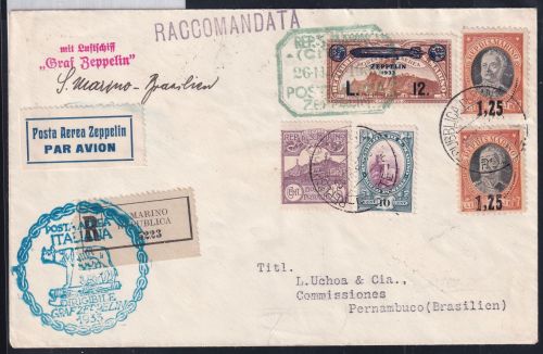 San Marino 133, 195 u.a auf Brief Zeppelinfahrt LZ 127 #DHY06