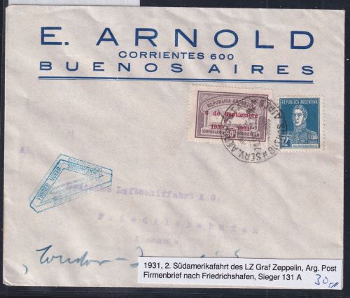 Argentinien 381 auf Brief Zeppelinfahrt LZ 127 #DHY07