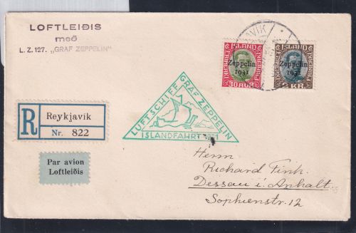 Island 147, 149 auf Brief Zeppelinfahrt LZ 127 #DHY09