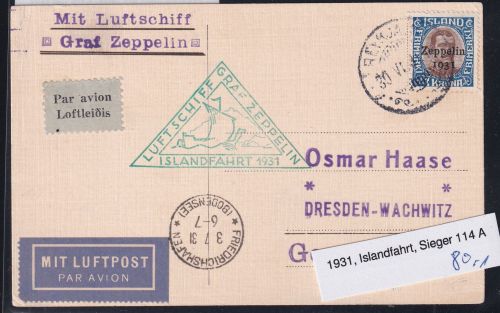 Island 148 auf Postkarte Zeppelinfahrt LZ 127 #DHY12
