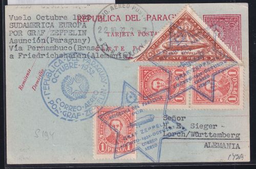 Paraguay 402 u.a. als Ganzsache Zeppelinfahrt LZ 127 #DHY15