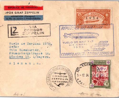 Paraguay 425, 435 auf Brief Zeppelinfahrt LZ 127 #DHY17