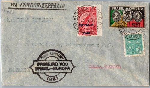 Brasilien 347, 366 auf Brief Zeppelinfahrt LZ 127 #DHY19