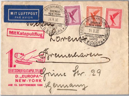 Deutsches Reich 381 u.a. auf Brief Katapultflug D.´Europa´- New York 1930 #DHY31