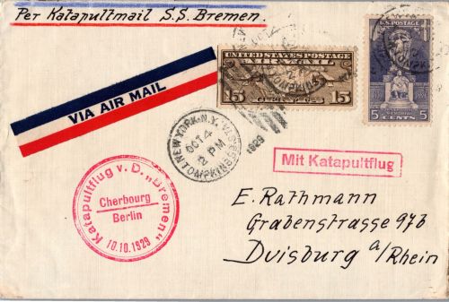 USA Erstflug 301, 304 auf Brief Katapultflug Dampfer ´Bremen´ 1929 #DHY37