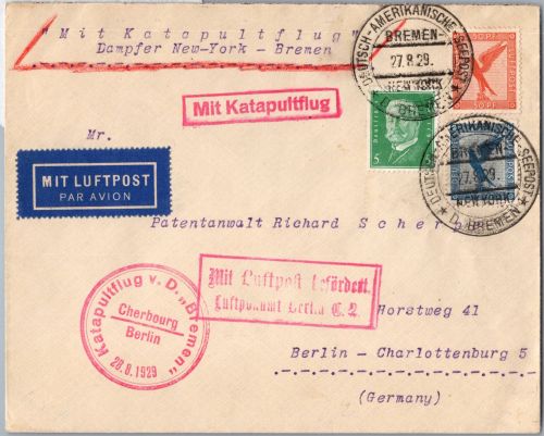 Deutsches Reich 381 u.a. auf Brief Katapultflug ´Bremen´- New York 1929 #DHY39