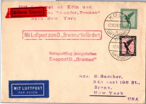 Deutsches Reich 382 u.a. auf Brief Katapultflug ´Bremen´- New York 1929 #DHY40