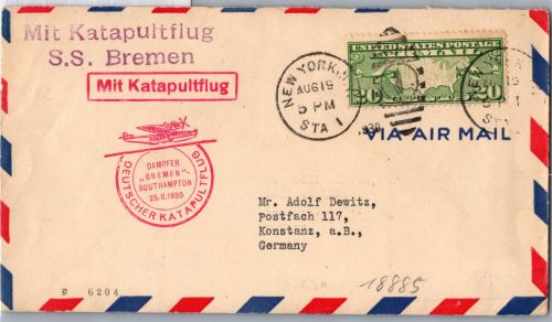 USA 279 auf Brief Scleuderflug Dampfer ´Bremen´ 1932 #DHY42