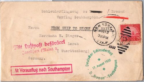 USA 279 auf Brief Schleuderflug Dampfer ´Bremen´ 1932 #DHY43