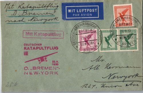 Deutsches Reich 381 u.a. auf Brief Katapultflug ´Bremen´- New York 1930 #DHY50