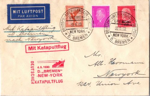 Deutsches Reich 381 u.a. auf Brief Katapultflug ´Bremen´- New York 1930 #DHY52