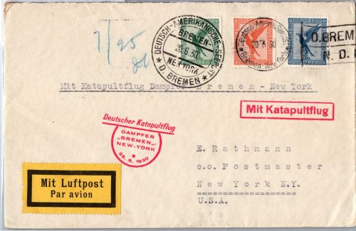Deutsches Reich 381 u.a. auf Brief Katapultflug ´Bremen´- New York 1930 #DHY54