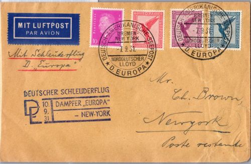 Deutsches Reich A379, 380 u.a. auf Brief Schleuderflug D. ´Europa´ 1931 #DHY71