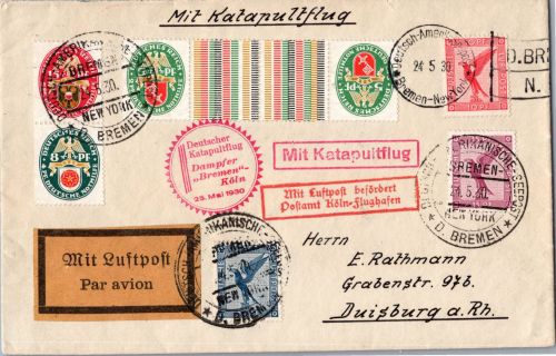 Deutsches Reich KZ 13, S 70 u.a. auf Brief Katapultflug D. ´Bremen´ 1930 #DHY86