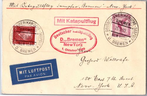 Deutsches Reich A379, 421 auf Brief Katapultflug ´Bremen´- New York 1929 #DHY88