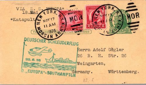 USA 279,331 als Ganzsache Schleuderflug D. ´Europa´ 1935 #DHY94