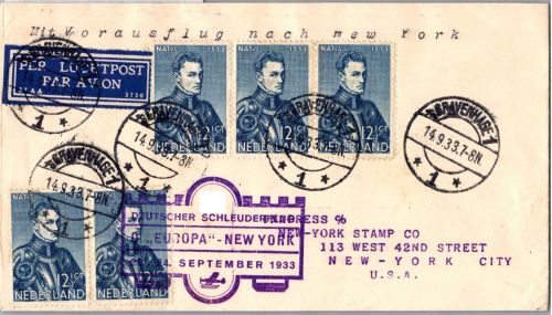 Niederlande 260 auf Brief Schleuderflug D. ´Europa´ 1933 #DHY98