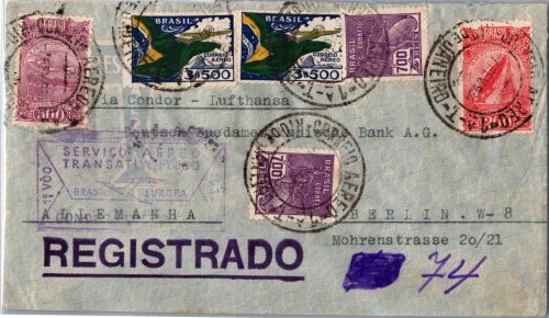 Flugpost Brasilien-Europa Erstflug auf Brief Condor Lufthansa #DHZ04